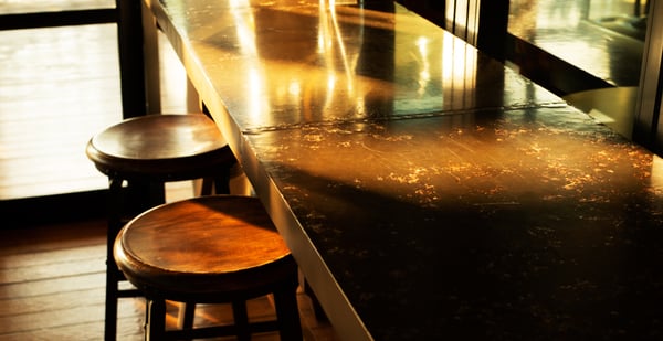 Sunlight on restaurant bar