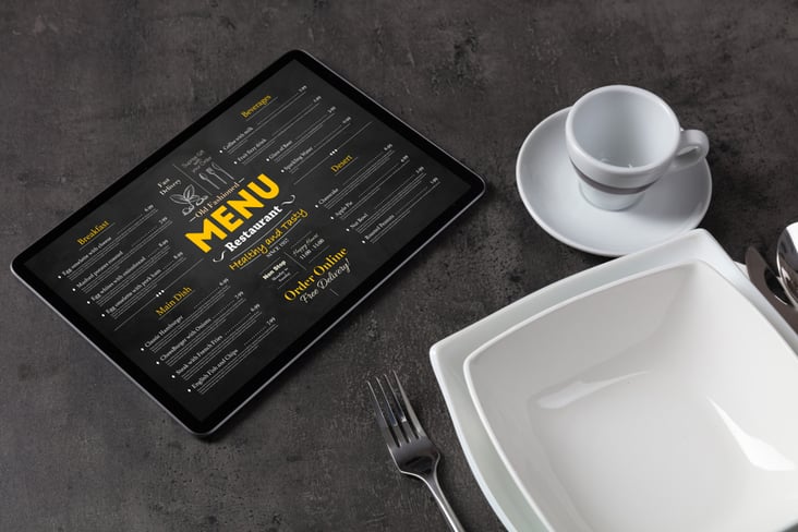 Empty plate and tableware with online order menu
