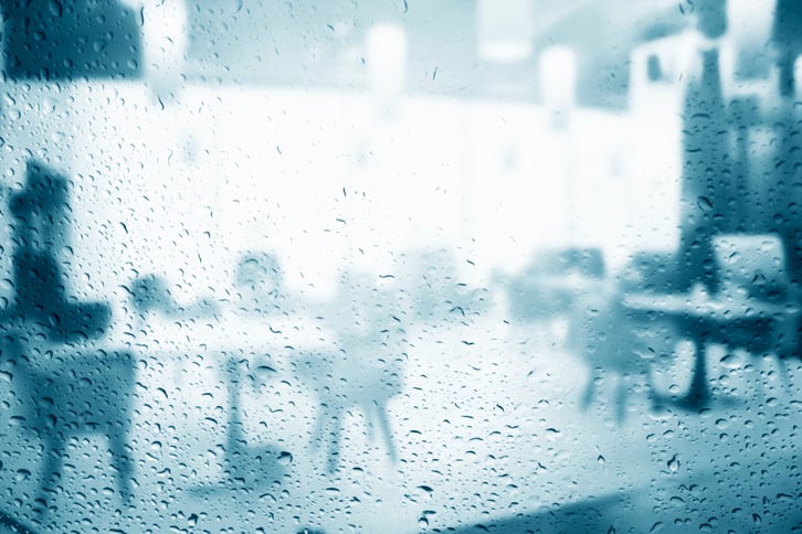 Restaurant windows in the rain